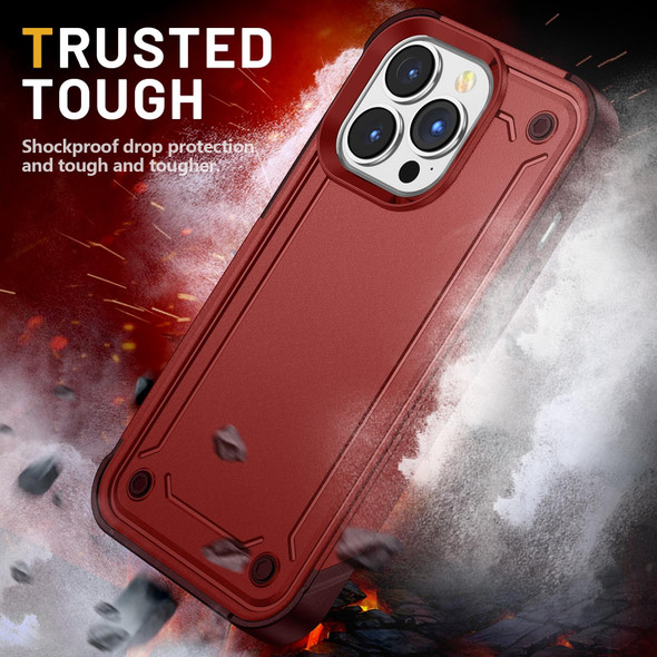 For iPhone 12 / 12 Pro 2 in 1 Soft TPU Hard PC Phone Case(Red Rose Red)