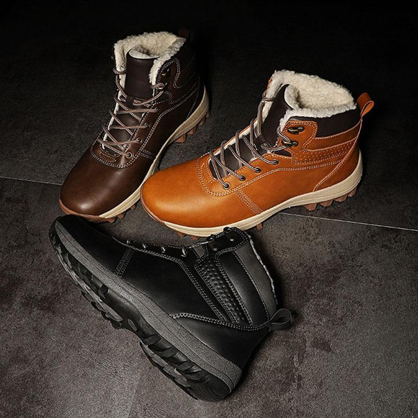 GG-858 Men Snow Boots Velvet Keep Warm Thick Bottom Men Boots, Size: 44(Light Brown)