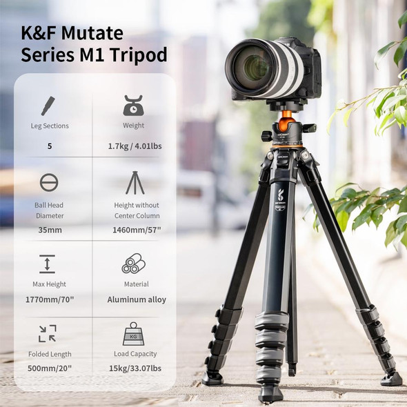 K&F CONCEPT KF09.105 Lightweight Travel Tripod Compact Flexible Vlog Tripod