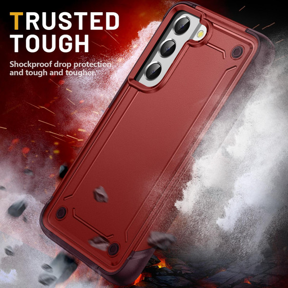 For Samsung Galaxy S21 FE 5G 2 in 1 Soft TPU Hard PC Phone Case(Red Rose Red)