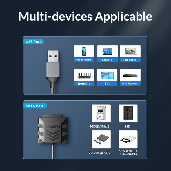 ORICO UTS1 USB 3.0 2.5-inch SATA HDD Adapter with 12V 2A Power Adapter, Cable Length:0.3m(UK Plug)