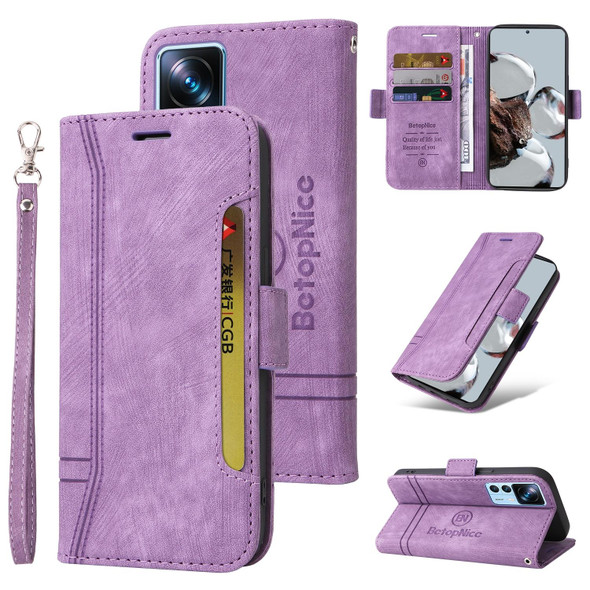 For Xiaomi 12T / 12T Pro / K50 Ultra BETOPNICE Dual-side Buckle Leather Phone Case(Purple)