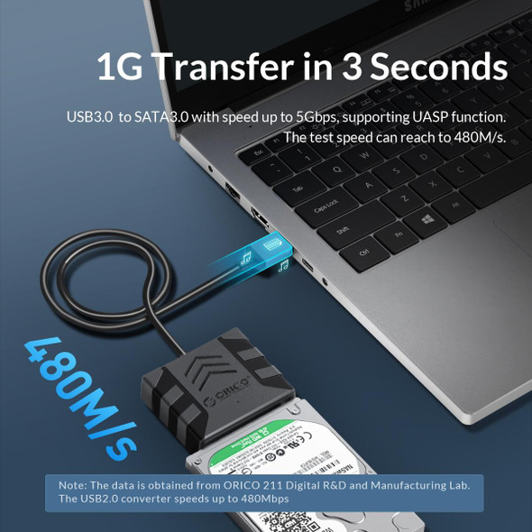 ORICO UTS1 USB 3.0 2.5-inch SATA HDD Adapter with 12V 2A Power Adapter, Cable Length:0.5m(EU Plug)