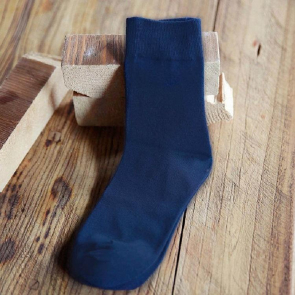 Man Cotton Socks Male High Socks Pure Color Business Socks(Navy Blue)