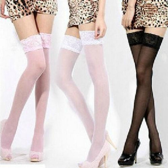 3 Pairs Sexy Womens Thin Sheer Lace Stocking Top Stay Up Thigh High Hold-ups Stockings Pantyhose(Black)