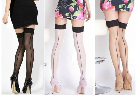 3 PCS Women Sexy Perspective Striped Stockings Lady Thigh High Pantyhose Long Stocking Nylon Stockings(Skin Color)