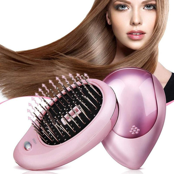 Portable Electric Hair Ionic Brush Hair Straightener Brush Negative Ion Comb Anti-static Massage Mini Straight Hair comb(Pink)