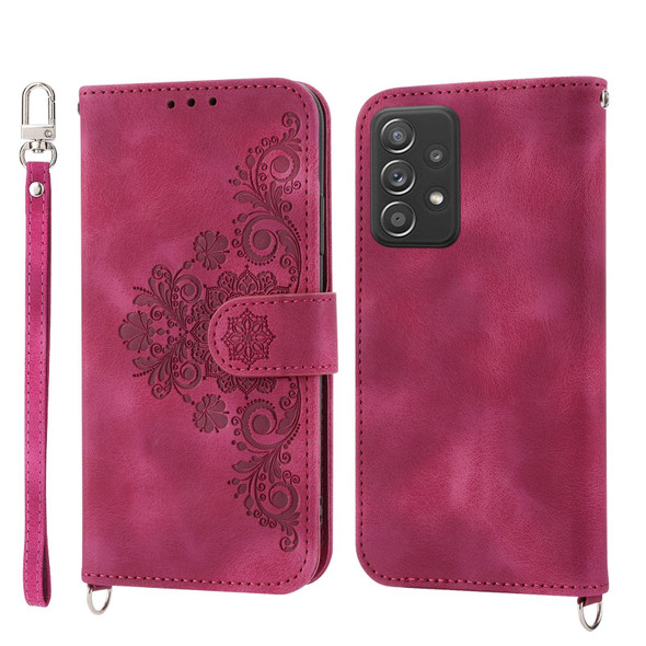 Skin-feel Flowers Embossed Wallet Leather Phone Case For Xiaomi Redmi Note 11 Pro+/Note 11 Pro/Poco X4 NFC 5G/Note 11 Pro+ 5G EU Version(Wine Red)