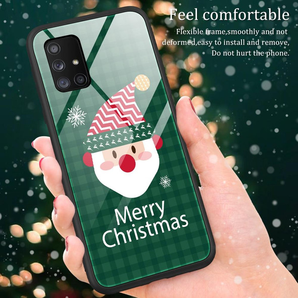 For Samsung Galaxy A41 Christmas Glass Phone Case(Deer Head)