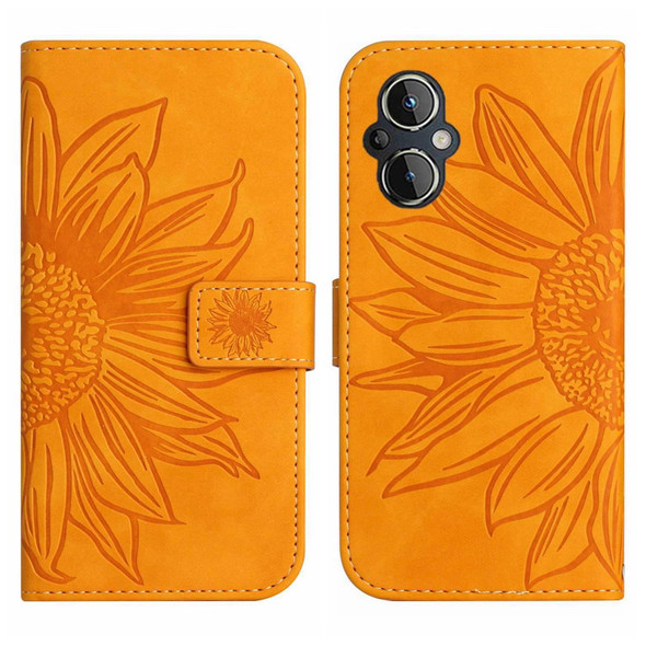 For OPPO Reno7 Lite/Reno8 Lite/Reno7 Z 5G Skin Feel Sun Flower Pattern Flip Leatherette Phone Case with Lanyard(Yellow)