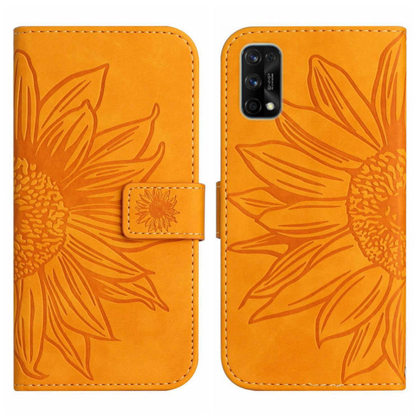 For Realme 7 Pro Skin Feel Sun Flower Pattern Flip Leatherette Phone Case with Lanyard(Yellow)