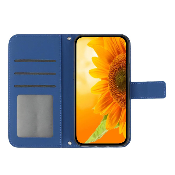 For OnePlus Nord 2T Skin Feel Sun Flower Pattern Flip Leatherette Phone Case with Lanyard(Dark Blue)