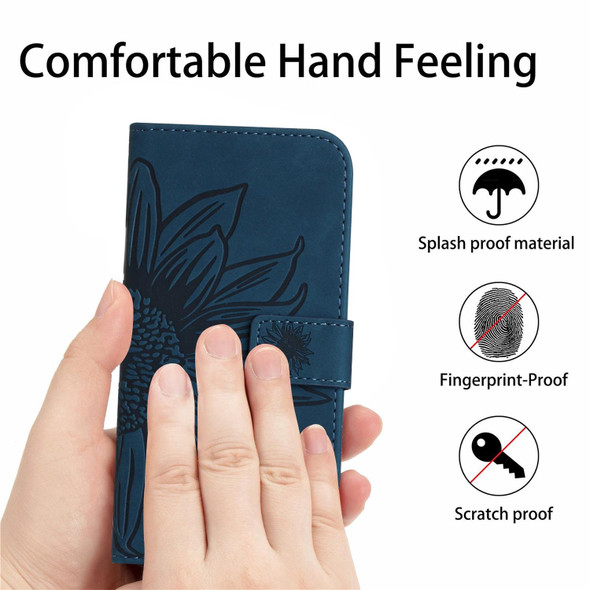 For OPPO Reno7 Lite/Reno8 Lite/Reno7 Z 5G Skin Feel Sun Flower Pattern Flip Leatherette Phone Case with Lanyard(Inky Blue)