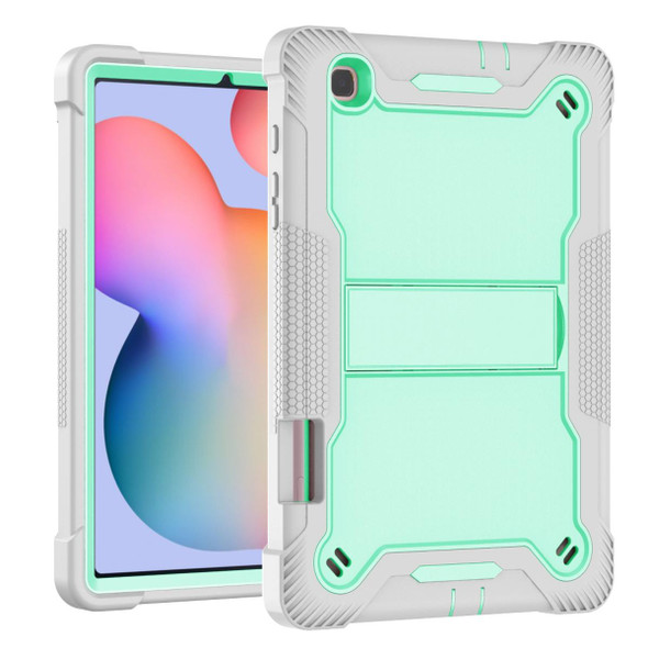 Samsung Galaxy Tab S6 Lite Silicone + PC Shockproof Protective Case with Holder(Gray + Green)