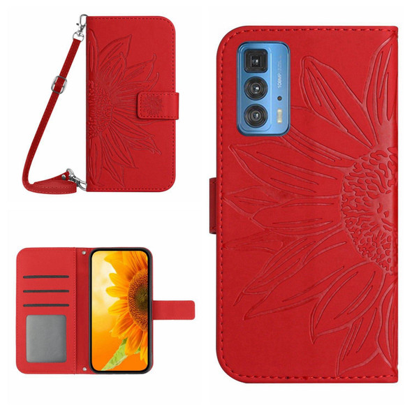 For Motorola Moto Edge 20 Pro Skin Feel Sun Flower Pattern Flip Leatherette Phone Case with Lanyard(Red)