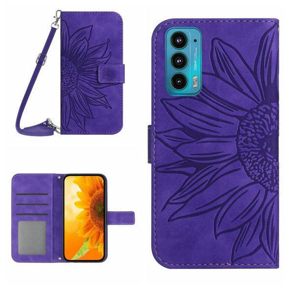 For Motorola Moto Edge 20 Skin Feel Sun Flower Pattern Flip Leatherette Phone Case with Lanyard(Dark Purple)