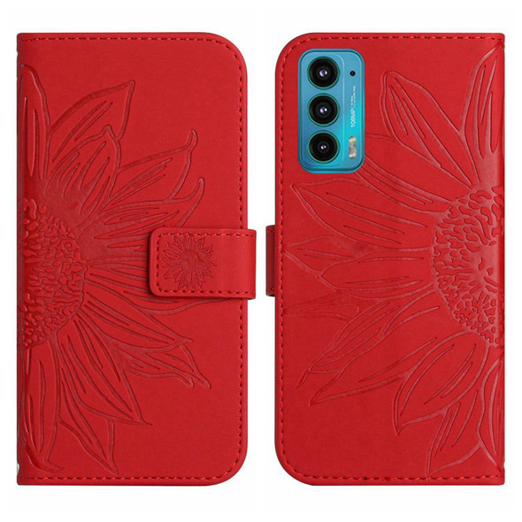 For Motorola Moto Edge 20 Skin Feel Sun Flower Pattern Flip Leatherette Phone Case with Lanyard(Red)