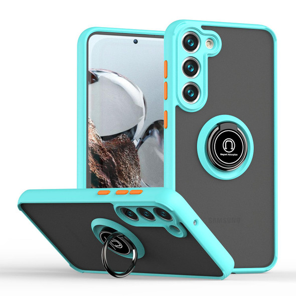 For Samsung Galaxy S23+ 5G Q Shadow I Ring Kickstand PC and TPU Hybrid Phone Case(Sky Blue)