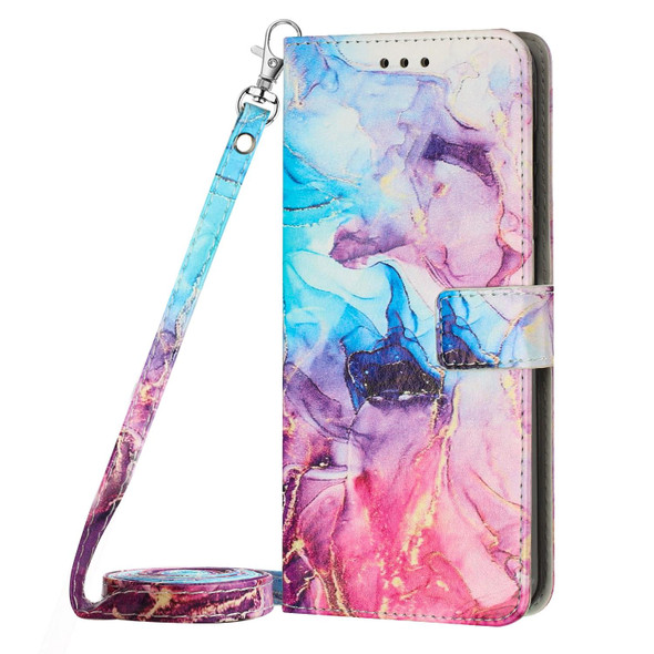 For Xiaomi 12 Lite Crossbody Painted Marble Pattern Leather Phone Case(Pink Purple)