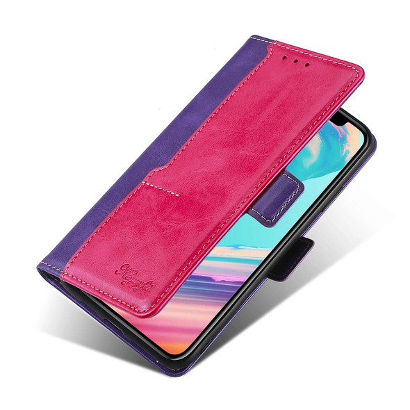 For TCL 305i Contrast Color Side Buckle Leatherette Phone Case(Purple + Rose Red)