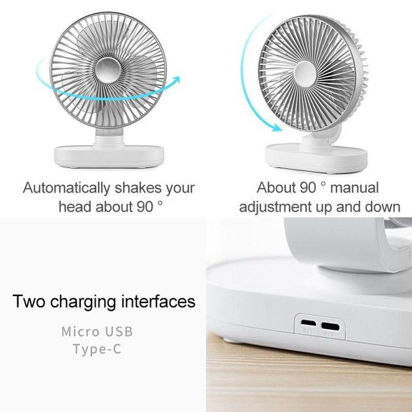 D77 4W Micro USB & USB-C / Type-C Rechargeable Portable Four-speed Adjustable Automatic Head Shaking Desktop Fan(Silver)