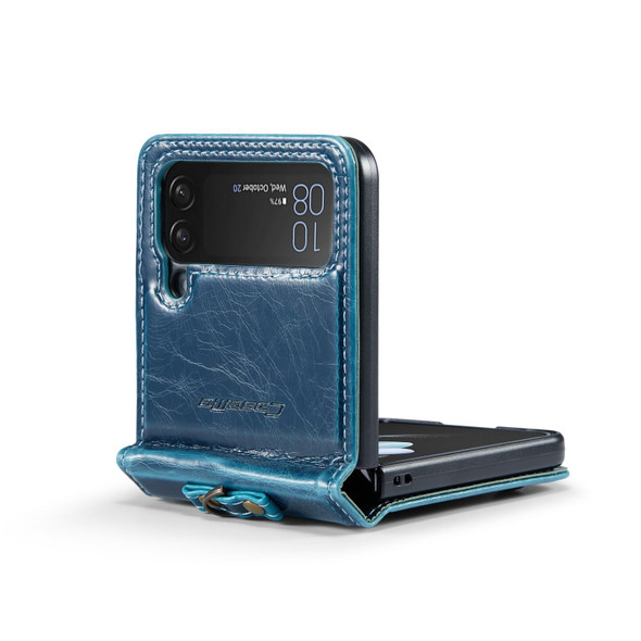 For Samsung Galaxy Z Flip4 CaseMe 003 Crazy Horse Texture Leatherette Phone Case with Lanyard(Blue)