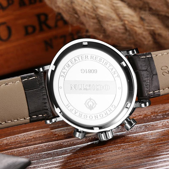 Ochstin 5081A Multifunctional Luminous Waterproof Leather Strap Quartz Watch(Black+Black+Black)