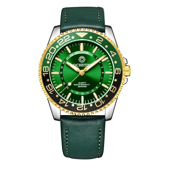 Ochstin 5019G Fashion Business Waterproof Leather Strap Quartz Watch(Green+Green)