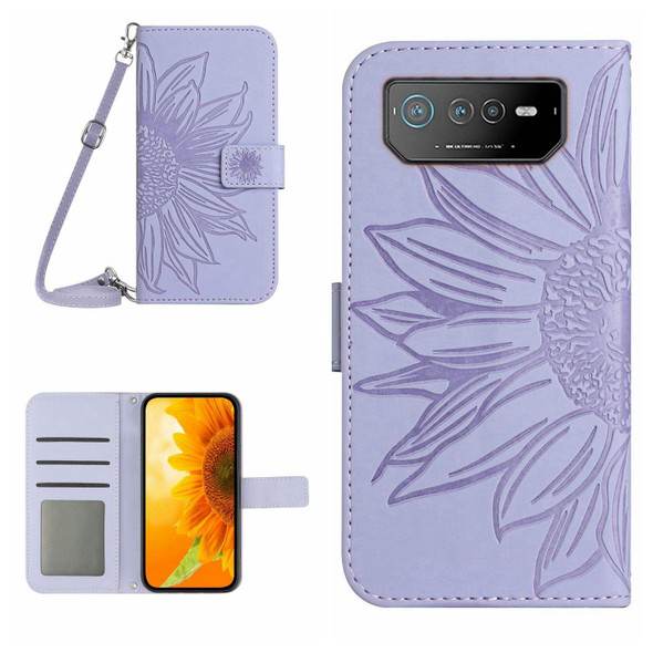 For Asus ROG Phone 6 Pro Skin Feel Sun Flower Pattern Flip Leatherette Phone Case with Lanyard(Purple)