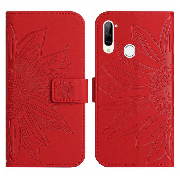 For ZTE Libero 5G Skin Feel Sun Flower Pattern Flip Leather Phone Case with Lanyard(Red)