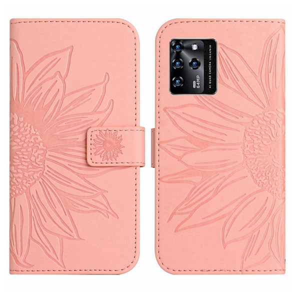 For ZTE Blade V30 Skin Feel Sun Flower Pattern Flip Leather Phone Case with Lanyard(Pink)