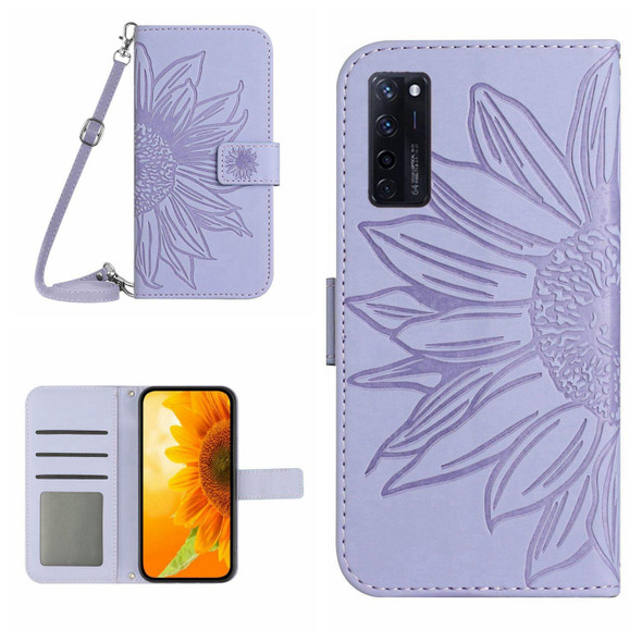 For ZTE Axon 20 4G/20 5G Skin Feel Sun Flower Pattern Flip Leather Phone Case with Lanyard(Purple)