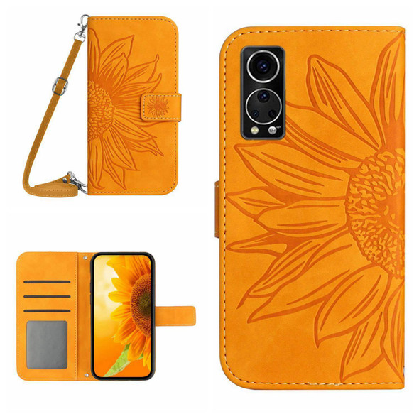 For ZTE Axon 30 5G Skin Feel Sun Flower Pattern Flip Leather Phone Case with Lanyard(Yellow)