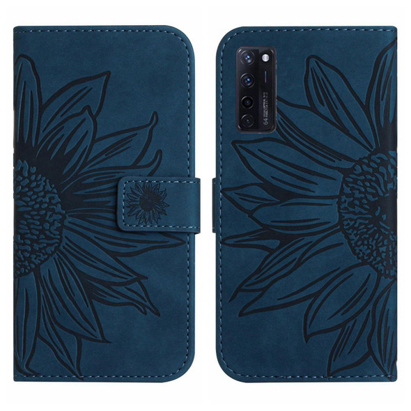 For ZTE Axon 20 4G/20 5G Skin Feel Sun Flower Pattern Flip Leather Phone Case with Lanyard(Inky Blue)