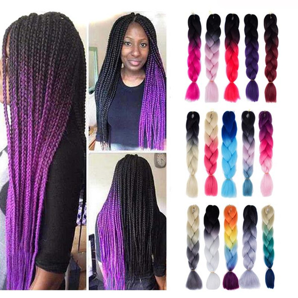 Fashion Color Gradient Individual Braid Wigs Chemical Fiber Big Braids, Length: 60cm(27Purple+Peach Red+Pink)