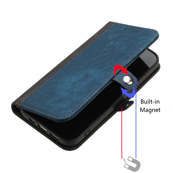 For iPhone 8 Plus / 7 Plus Side Buckle Double Fold Hand Strap Leatherette Phone Case(Royal Blue)