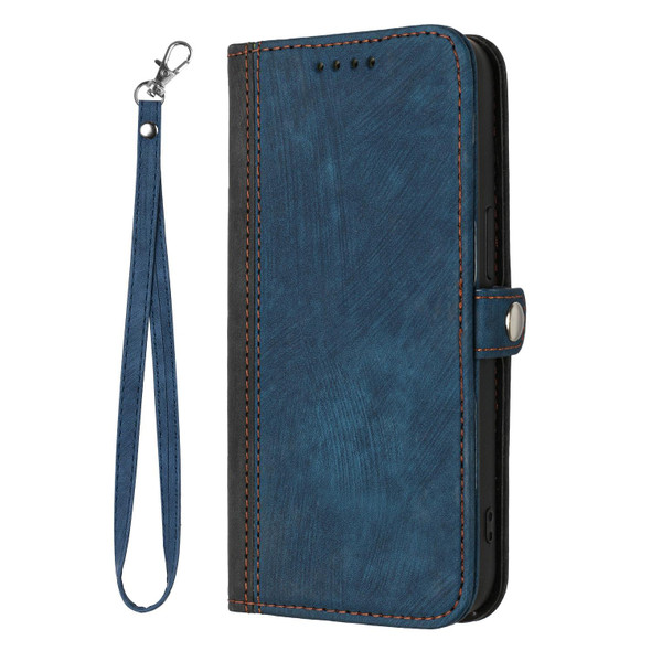 For iPhone 14 Pro Max Side Buckle Double Fold Hand Strap Leatherette Phone Case(Royal Blue)