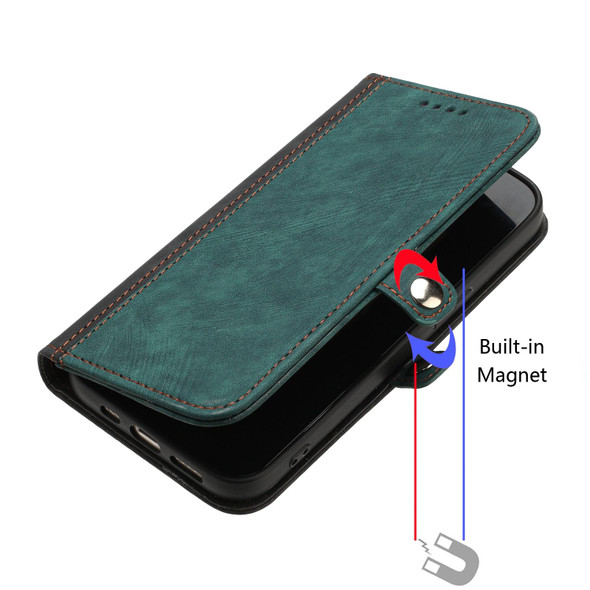 For iPhone 13 Pro Side Buckle Double Fold Hand Strap Leatherette Phone Case(Dark Green)
