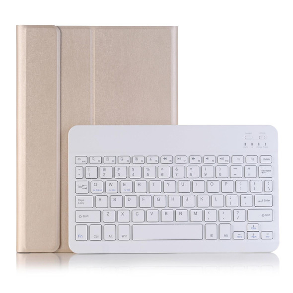 For iPad 10th Gen 10.9 2022 A10B Lambskin Texture Ultra-thin Bluetooth Keyboard Leatherette Tablet Case with Pen Slot(Gold)