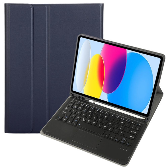 For iPad 10th Gen 10.9 2022 A10B-A Lambskin Texture Bluetooth Touch Keyboard Leatherette Tablet Case with Pen Slot(Dark Blue)