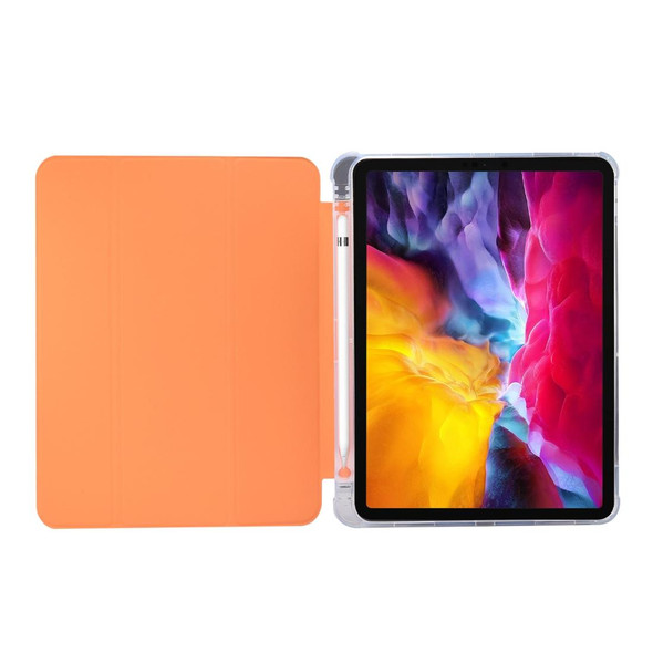 3-folding Electric Pressed Skin Texture Leatherette Smart Tablet Case For iPad Pro 11 2022/2021/2020(Orange)