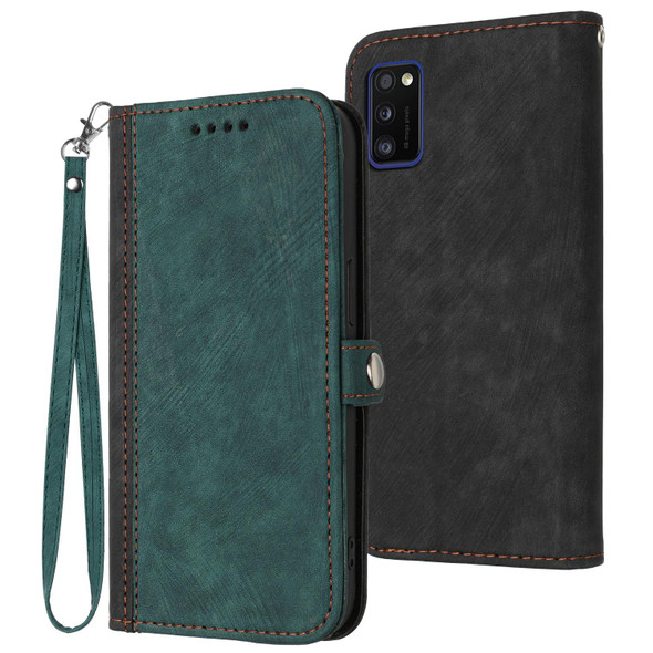 For Samsung Galaxy A41 Side Buckle Double Fold Hand Strap Leatherette Phone Case(Dark Green)