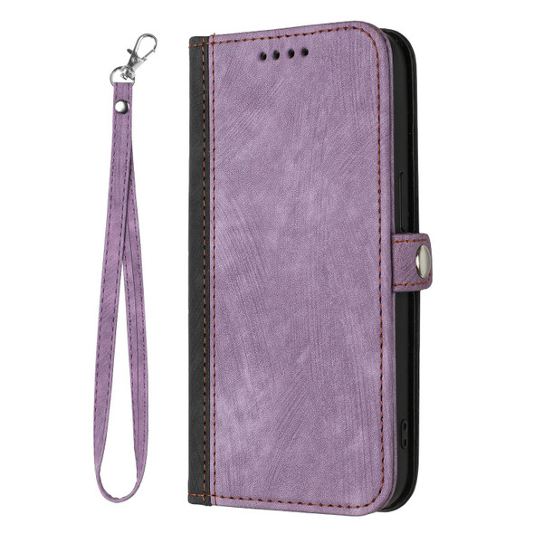 For Samsung Galaxy A21s Side Buckle Double Fold Hand Strap Leatherette Phone Case(Purple)