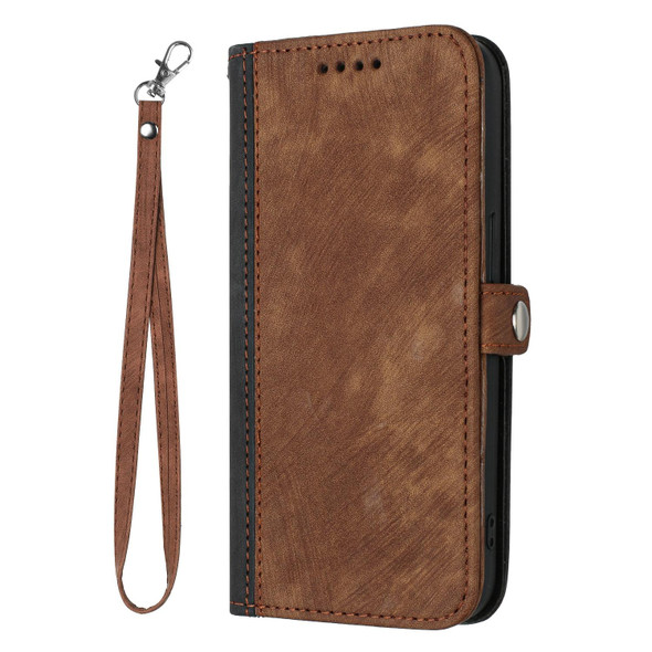 For Samsung Galaxy A72 5G / 4G Side Buckle Double Fold Hand Strap Leatherette Phone Case(Brown)