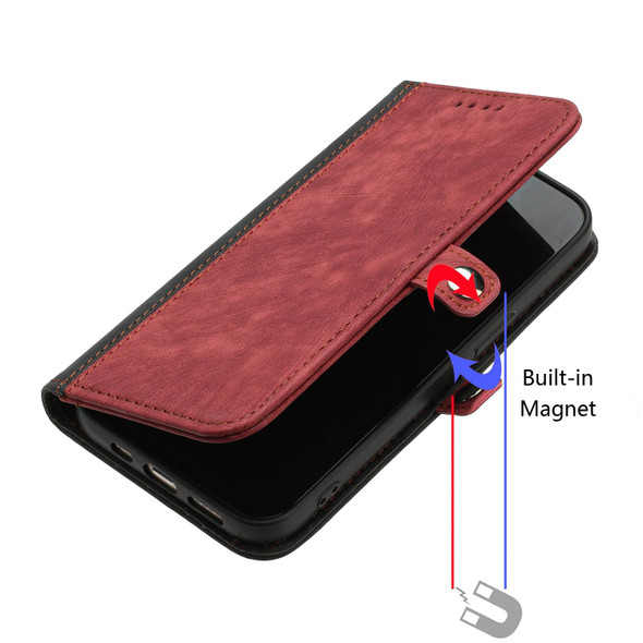 For Samsung Galaxy A21s Side Buckle Double Fold Hand Strap Leatherette Phone Case(Red)