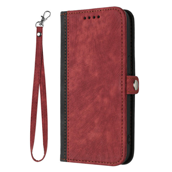 For Samsung Galaxy A21s Side Buckle Double Fold Hand Strap Leatherette Phone Case(Red)