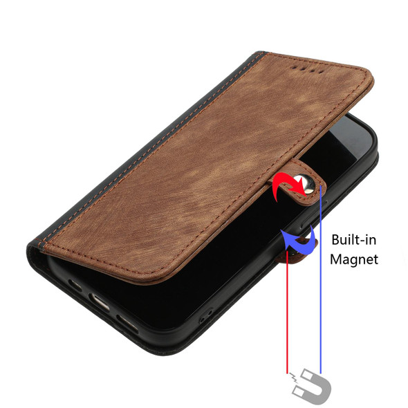 For Samsung Galaxy A21 Side Buckle Double Fold Hand Strap Leatherette Phone Case(Brown)