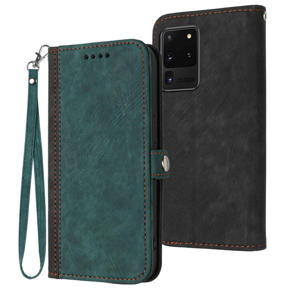 For Samsung Galaxy S21 Ultra 5G Side Buckle Double Fold Hand Strap Leatherette Phone Case(Dark Green)