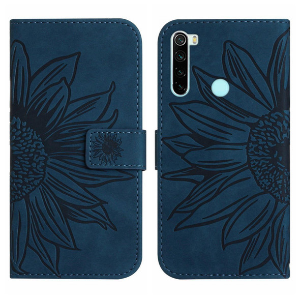 For Xiaomi Redmi Note 8T Skin Feel Sun Flower Pattern Flip Leather Phone Case with Lanyard(Inky Blue)