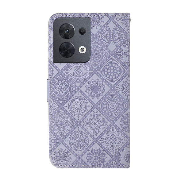 For OPPO Reno8 Ethnic Style Embossed Pattern Leatherette Phone Case(Purple)
